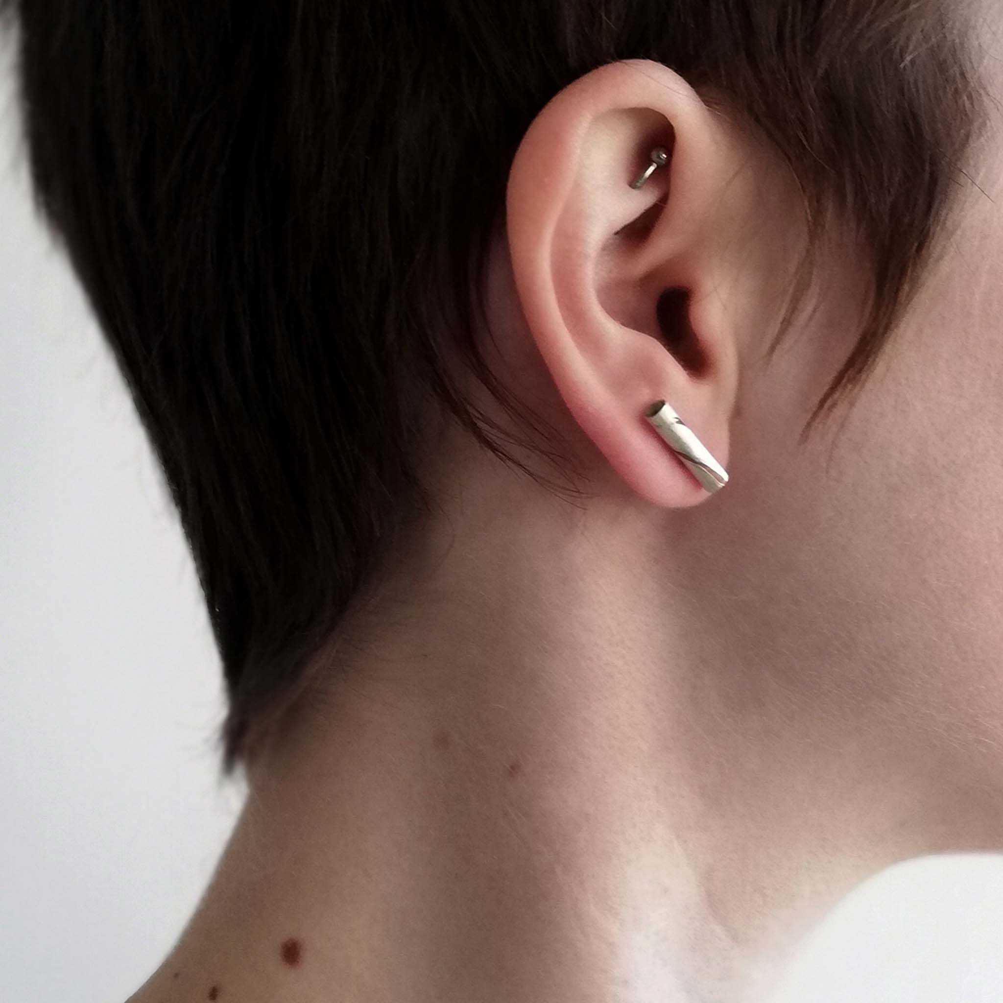 Silver and Inlaid Copper Tubular Stud Earrings